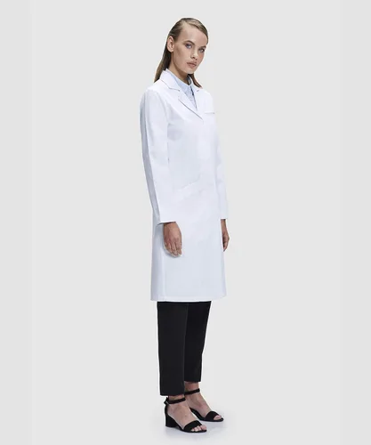 Miniatura 4 de Abrigo de laboratorio para mujer, múltiples bolsillos, ajuste clásico, blanco, 37 pulgadas de largo