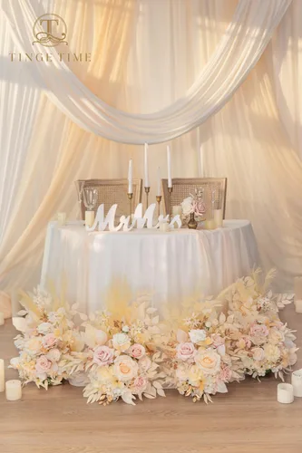 Miniatura 3 de TINGE TIME Juego de 2 flores artificiales de pie, centro de mesa con almohadilla de goma, flor falsa de seda para centro de mesa de boda, arco