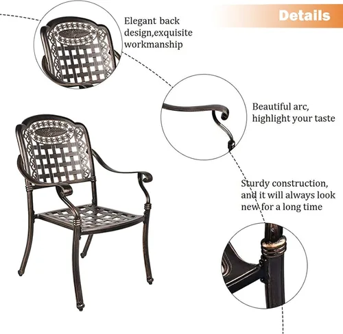 Miniatura 4 de LEISU Silla de comedor de aluminio fundido de 2 piezas, sillas de bistró para el hogar, patio, jardín, terraza (2 sillas de perlas orientales)