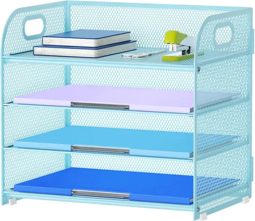 Miniatura 16 de Marbrasse Organizador de Papel de 4 Niveles Bandeja para Cartas - Organizador de Archivos de Escritorio de Malla con Asa, Organizador Clasificador