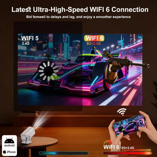 Miniatura 4 de Aplicaciones integradas y wifi: proyector con wifi y Bluetooth, proyector para dormitorio, compatible con 4K, proyector portátil, Keystone