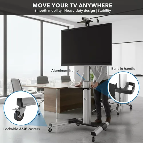 Miniatura 3 de Mount-It! Soporte de TV móvil para televisores de pantalla plana, carrito de TV con ruedas ajustable en altura para pantallas de 32, 40, 50, 55, 60