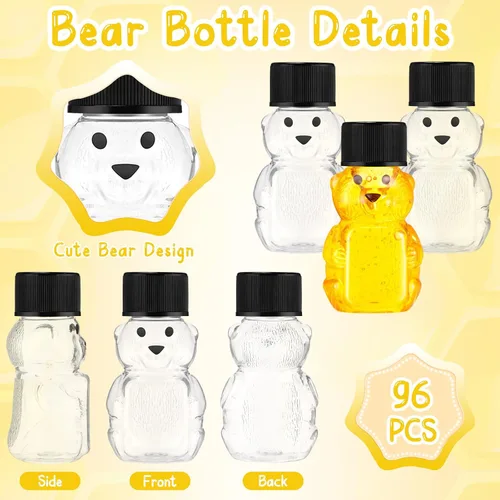 Miniatura 4 de Patelai 96 botellas de plástico de 2 onzas con forma de oso de miel transparente con forma de oso, dispensador de miel vacío con tapa, tarros