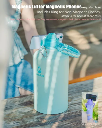 Miniatura 6 de Botella de agua aislada de 18 onzas con 2 tapas (tapa de popote y boquilla 2 en 1, tapa magnética), botella de agua delgada con correa, botella