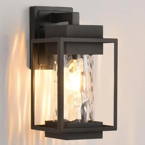 Lámpara de pared moderna para exteriores, lámpara de pared para exteriores, apliques de pared negros para exteriores, luz de porche de vidrio de