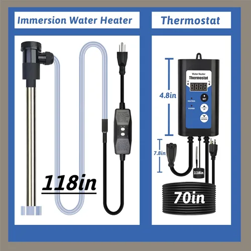 Miniatura 4 de Calentador de agua de inmersión de titanio de 1500 W, bañera de hidromasaje eléctrica portátil y calentador de agua sumergible para piscina inflable