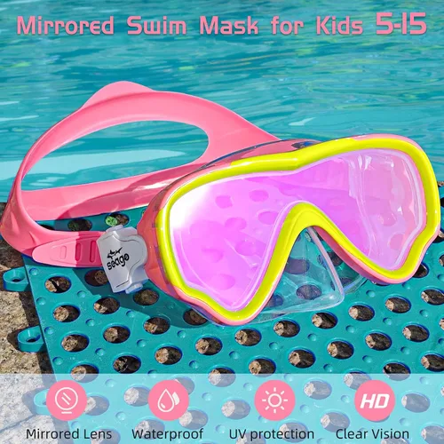Miniatura 3 de Seago Gafas de natación para niños, máscara de buceo para jóvenes (5-15), antivaho 180° visión clara Rosa(Mirrored Pink)