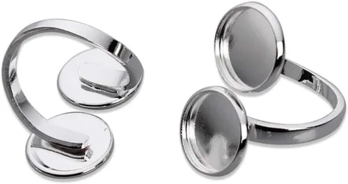 Miniatura 6 de EXCEART 10 piezas de soporte de anillo ajustable base de anillo bandeja de anillo soporte redondo en blanco base de cabujón bandeja de servir