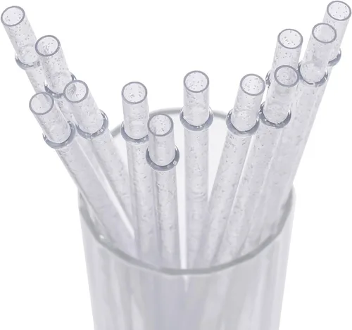 Miniatura 12 de Dakoufish Sin BPA 12 Piezas Pajitas Reutilizables de Plástico Transparente con Purpurina de 11 Pulgadas Más un Cepillo de Limpieza