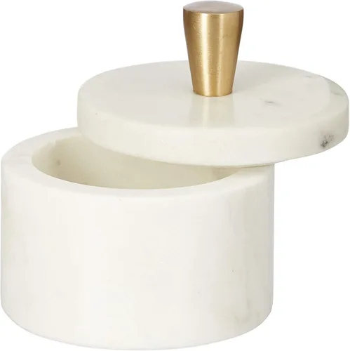 Miniatura 7 de Queenza Salero de Mármol Blanco con Tapa y Perilla de Latón, Caja de Sal de 3 Pulgadas