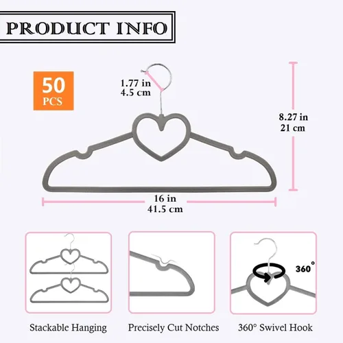 Miniatura 6 de Paquete de 50 perchas de terciopelo gris, perchas antideslizantes de 16 pulgadas para adultos, colgador de ropa delgado con gancho giratorio de 360