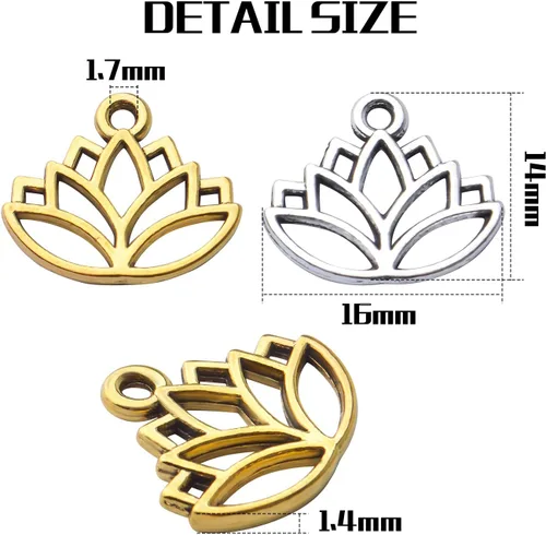 Miniatura 3 de 100 dijes de loto de aleación, para yoga, flor de loto, abalorios, suministros de manualidades para manualidades, collares, pulseras, joyería