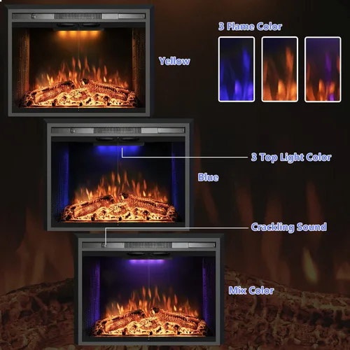 Miniatura 5 de Chimenea eléctrica de inserción, chimenea empotrada de 36 pulgadas con llama ajustable y luces de color en la parte superior, sonido de crepitación