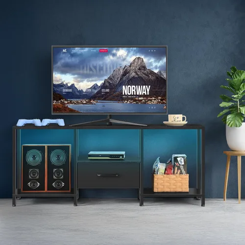 Miniatura 7 de LIANTRAL Soporte de TV negro para dormitorio con armario de almacenamiento de hasta 50 pulgadas, mesa consola de TV pequeña con tomas de corriente
