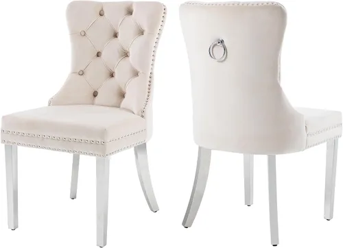 Miniatura 33 de Sillas de Comedor de Terciopelo Juego de 4, Colección Nikki Sillas de Comedor con Patas de Acero Inoxidable Plateado y Anilla, Silla Lateral de Lujo