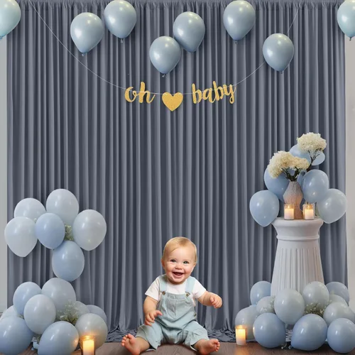 Miniatura 11 de Cortina de fondo beige de 10x10 para bodas y fiestas, cortina de fondo beige sin arrugas para fotos, cortinas de fondo para decoración de baby Gris