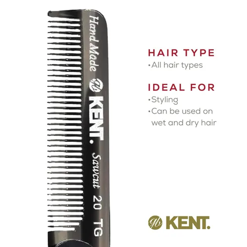 Miniatura 6 de Kent 20T - Peine de bolsillo plegable hecho a mano de grafito negro para hombres, peine de dientes finos para el cuidado diario del cabello, barba