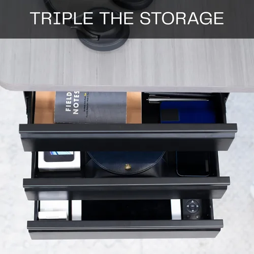 Miniatura 8 de VIVO DESK-DR03 - Cajón de almacenamiento de doble nivel deslizante de 16 pulgadas, organizador de 3 capas para debajo del escritorio, color negro