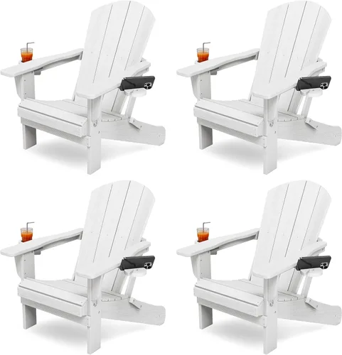 Miniatura 11 de KINGYES Silla plegable Adirondack con portavasos dobles - Sillas de exterior de HDPE para todo clima, silla de patio tipo madera para el patio Negro