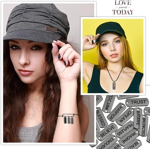 Miniatura 4 de Hicarer Colgantes de Amuletos Motivacionales con Palabras Grabadas, Accesorios para Hacer Joyería DIY para Collares, Pulseras, Llaveros
