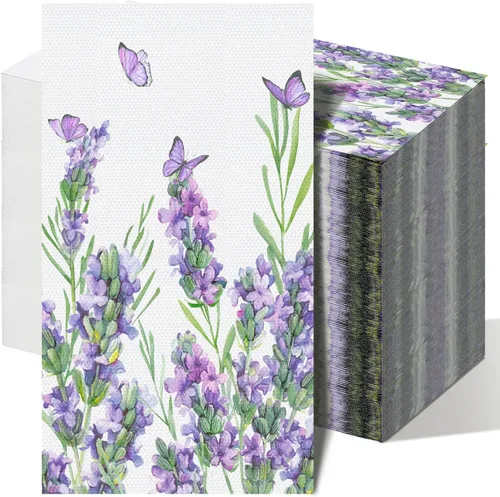 Miniatura 9 de Geyoga 100 servilletas de lavanda de 2 capas de flores de lavanda moradas, toallas de mano desechables, servilletas de papel decorativas para baño