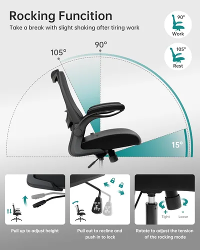 Miniatura 5 de MUXX.STIL Silla de oficina, silla de escritorio ergonómica de piel sintética con soporte lumbar ajustable y reposabrazos abatible, silla de Nori