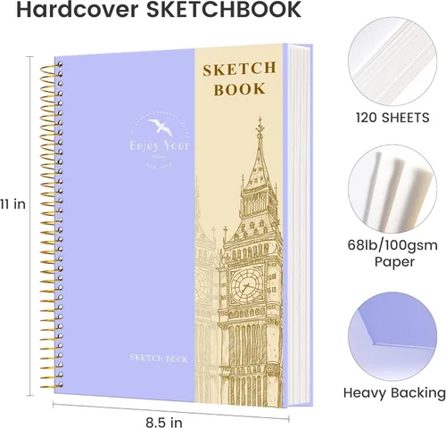 Miniatura 9 de FLYING EAGLE Cuaderno de bocetos de tapa dura para dibujo 8.5 x 11, bloc de bocetos con espiral para adultos, mujeres, niños con papel premium
