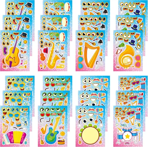 Miniatura 22 de 24 hojas de calcomanías de abeja para hacer una cara, lindos juegos de fiesta de animales, calcomanías para mezclar y combinar, haz tus propias vaca