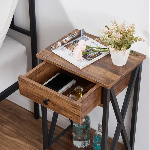 Miniatura 9 de VECELO Mesitas de noche modernas y versátiles con diseño en X, mesa auxiliar lateral con cesta de almacenamiento, mesita de noche con estante