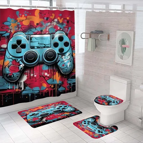 Miniatura 10 de NORBEY Juego de 4 cortinas de ducha de juegos, juego de cortina de baño clásica con alfombrilla antideslizante, cubierta de inodoro y 12 ganchos