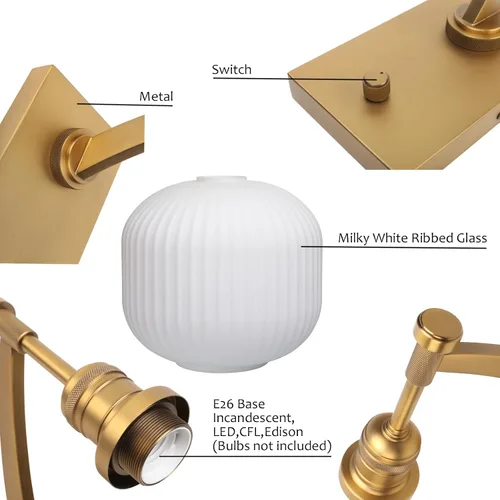 Miniatura 6 de Pathson Milk White Glass Wall Sconce with Switch, Hardwired Wall Vanity Light, Mid-Century Vintage Wall Lamp Fixture or Living Room Farmhouse Brass