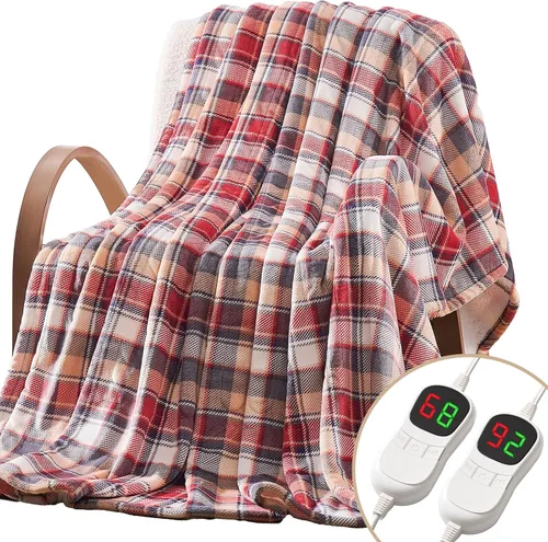 Miniatura 18 de Homemate - Manta eléctrica térmica de 50 x 60 pulgadas ultrasuave de franela, manta calefactora con 10 niveles de calor rápido, 8 horas de apagado