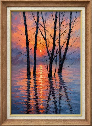 Miniatura 303 de MUDECOR Lienzo enmarcado prémium para pared, pinos nevados en bosque de invierno, ilustraciones modernas, arte contemporáneo, escénico, divertido