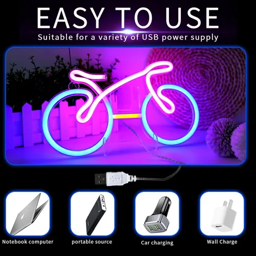 Miniatura 7 de ENUOLI Letreros de neón para bicicleta para decoración de pared, luces de neón de bicicleta para dormitorio, luz LED para bicicleta con USB