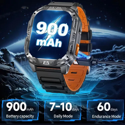 Miniatura 4 de MIDDOW - Reloj inteligente militar para hombre (respuesta/hacer llamadas), rastreador de actividad física de 2.01 pulgadas con linterna/batería