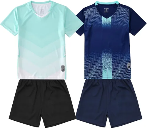 Paquete de 2 camisetas de fútbol y pantalones cortos para niño, de secado rápido, uniforme de entrenamiento de equipo deportivo