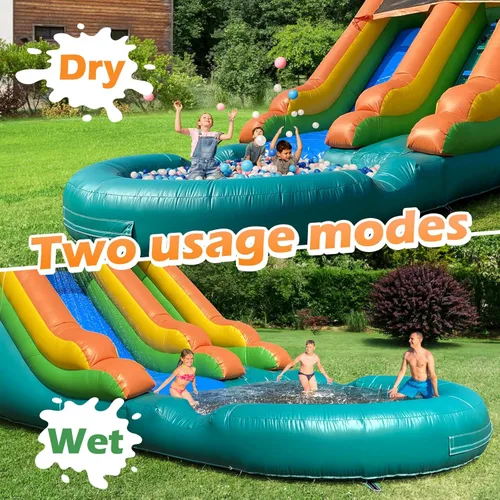 Miniatura 6 de Tobogán acuático comercial, tobogán acuático grande de 21 pies para niños y adultos con potente soplador de 950 W y tubo de agua, toboganes
