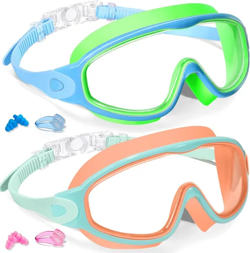 Keary - Paquete de 2 gafas de natación para niños de 3 a 15 años, protección ultravioleta, antivaho, para piscina, agua, para niños, niñas, jóvenes