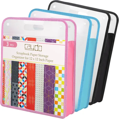 Miniatura 9 de Caydo Organizador de papel para álbum de recortes, paquete de 3 folios de papel expandible negro con asa, almacenamiento de papel portátil