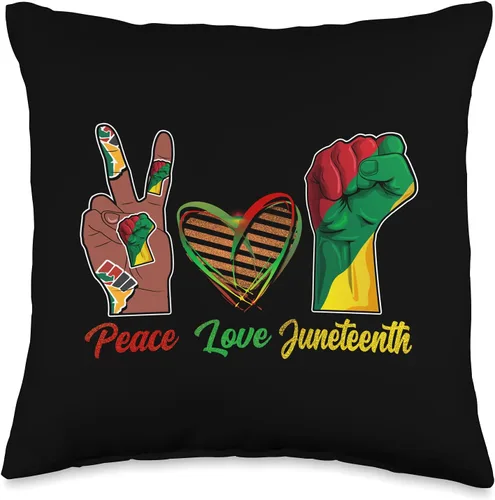 Juneteenth Black Culture Afro Melanin Pride Gifts Paz Amor Juneteenth Party Africano Americano Mujeres Niños Hombres Throw Pillow, 16x16, Multicolor