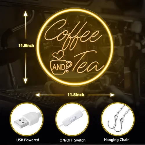 Miniatura 3 de Letreros de neón de café y té Kavaas de 11.8" x 11.8", letrero de neón de café tallado en 3D para estación de café, barra de té, decoración