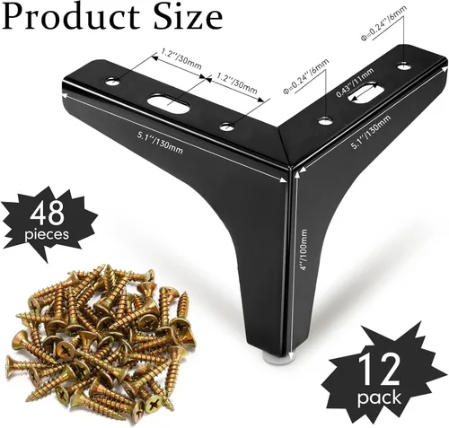 Miniatura 2 de Chumia 12 patas negras para muebles de 4 pulgadas, patas de repuesto de metal para muebles, patas de mesa para gabinete, sofá, aparador, sillas