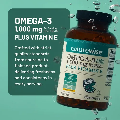 Miniatura 5 de NatureWise Suplemento de aceite de pescado Omega 3 extra fuerte – 1000 mg por porción – 600 EPA y 400 DHA y vitamina E – Apoyo para la salud
