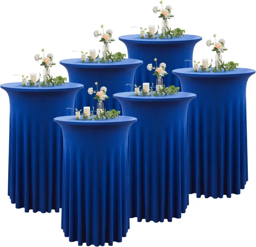 Miniatura 21 de Paquete de 4 manteles redondos de color azul bebé de 36 x 43 pulgadas, sin arrugas, elásticos, de elastano, para cóctel, fiesta, bar, boda