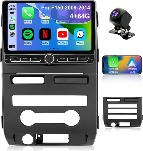 Radio de coche 4+64G para Ford F150 F-150 2009 2010 2011 2012 2013 2014, pantalla táctil IPS CarPlay inalámbrica y Android Auto Stereo, 5G WiFi