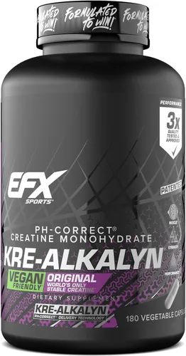 EFX Sports Kre-Alkalyn EFX | Suplemento de píldora de monohidrato de creatina con pH correcto, apto para veganos, fuerza y crecimiento muscular, 90