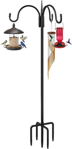 FEED GARDEN [Versión Actualizada de 92 Pulgadas] Tres Ganchos de Pastor para Exteriores, Poste Comedero de Pájaros con Base de 5 Puntas, Ganchos de
