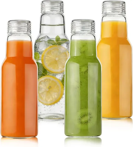 Miniatura 8 de Botellas de agua de vidrio con tapas, botellas de jugo de vidrio de 16 onzas, vasos resellables, tarros de vidrio transparente para almacenamiento
