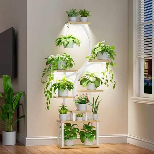 Miniatura 12 de Soporte para plantas con luces de cultivo para plantas de interior, estante esquinero alto de 8 niveles con luz de espectro completo, en forma de S