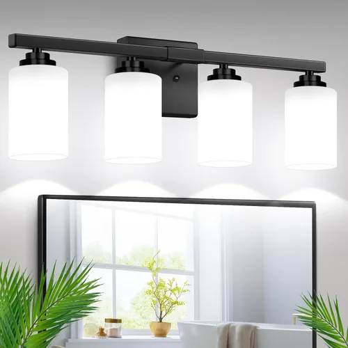 Miniatura 23 de Lámparas de baño de 3 luces, 19 pulgadas, modernas luces de tocador sobre espejo con pantallas de vidrio transparente, accesorio de luz marrón